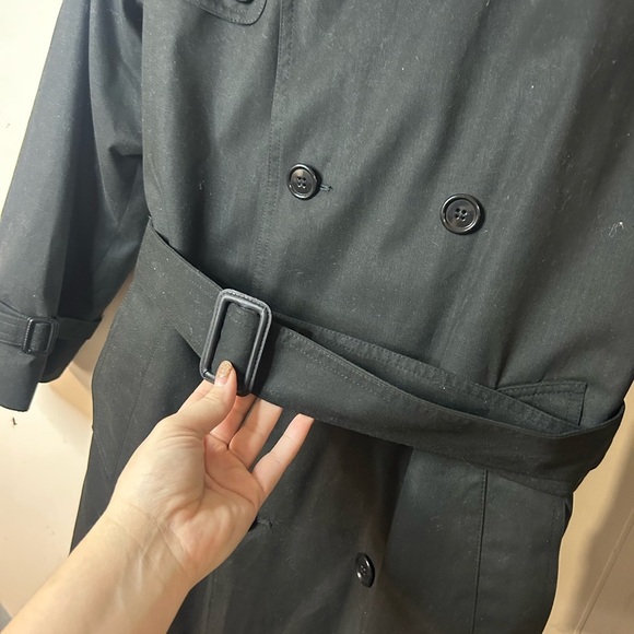 ZARA Basic, size M, long black trench coat, belt, pockets, button up front - Picture 11 of 12